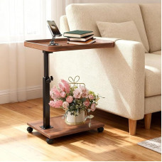 Multifunctional Side Table with Wheels, 40 × 30 cm, 360° Rotation, Adjustable Height 45-80 cm, Lacquered MDF Table Top, Steel Frame for Bedroom, Living Room and Office