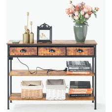 BaldaiR L110 cm Konsolinis staliukas, sofa, stalas, metalinis rėmas su MDF korpusu ir 3 neaustinės medžiagos stalčiais, įėjimo zona su įkrovimo stotele, universalus ir patvarus, skirtas svetainei ar prieškambariui