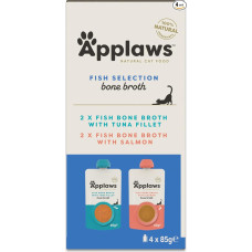 Applaws 100% Natural Wet Cat Food - Fish Bone Broth Tasting Pack, 4 x 85g Pouring Bags