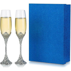 Šampano taurės Sidabrinės šampano taurės: Sidabrinės taurės: 2 šampano taurių rinkinys Kūrybinis metalinis pagrindas su kristalais Personalizuotos vyno taurės Vestuvinės sužadėtuvių dovanos nuotakai jaunikiui Jubiliejus