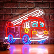 Gaisrinės variklio neoninis ženklas sienoms dekoruoti, gaisrinės variklio LED neoninės šviesos pakabinamas ženklas USB valdomas su reguliuojamu jungikliu mažiems berniukams miegamajame žaidimų kambaryje