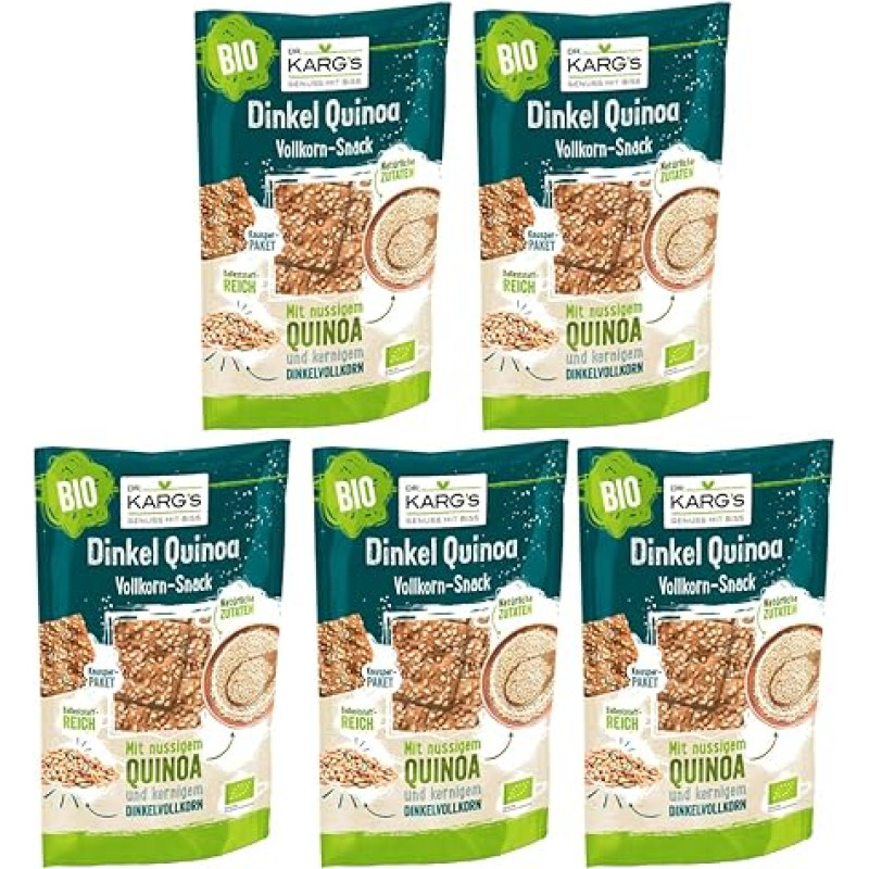 Dr. Kargs Ekologiški speltų kvinojos viso grūdo užkandžiai Riešutai Vegan 110 g, 5 vnt.