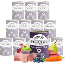 FRESCO Dog NassBarf Ibérico 12 x 400 g, hipoalerginis šunų ėdalas, drėgnas, be grūdų, su 80% šviežios mėsos, drėgnas ėdalas šunims be dirbtinių priedų, pagamintas Vokietijoje