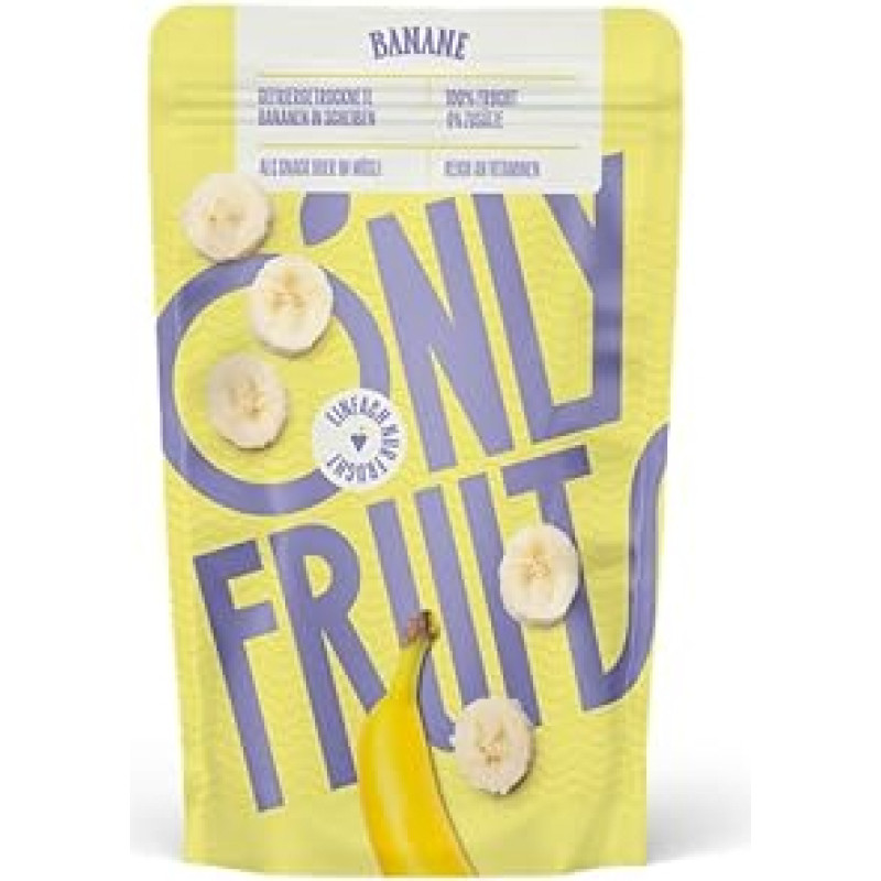 ONLYFRUITS Bananai griežinėliais, džiovinti vaisiai, liofilizuoti, intensyvaus skonio, idealiai tinka užkandžiams ar dribsniams, 300 g