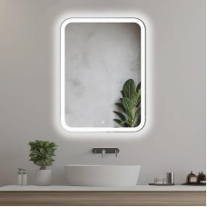 50 x 70 cm Vertical Bathroom Mirror with LED Lighting, Illuminated Bathroom Mirror with Touch Switch, Rounded Corners, Rectangular LED Bathroom Mirror with Natural White LED Front Light