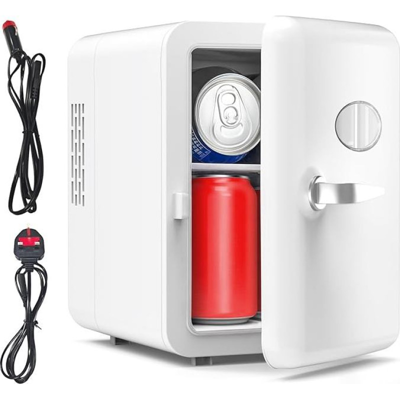 Šaldytuvai, mini šaldytuvai, 4 litrų / 6 skardinių mini šaldytuvai kosmetikai, gėrimams, 220 V kintamosios srovės/12 V nuolatinės srovės termoelektrinis aušinimas, vienų durų gėrimų šaldytuvas (baltas)