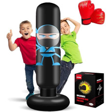 Children's Punch Bag, 160 cm, Inflatable Ninja Punching Ball, Standing Punch Bag with Boxing Gloves for Practising Boxing MMA Karate Taekwondo and for Reducing Built-Up Energy in Children
