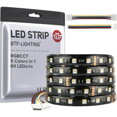 BTF-LIGHTING RGBCCT 5 Colours in 1 5050SMD LED Strip DC24V 5M 60LEDs/m 300LEDs RGB + Warm White + Cool White Black PCB IP65 Waterproof for Room Kitchen Decoration (Controller and Power Supply Not