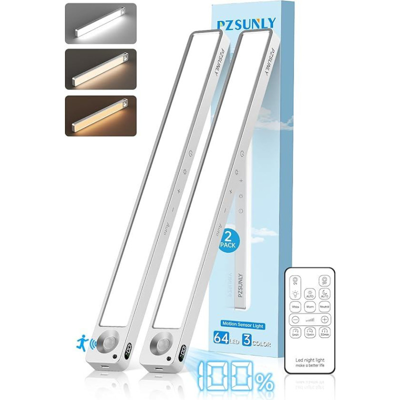 Virtuvės LED šviestuvas, 2200 mAh baterijos indikatorius, nuotolinio valdymo pultas ir jutiklinis apšvietimas, 3 spalvų temperatūros, USB įkraunamas virtuvės šviestuvas spintelėms / miegamiesiems (2