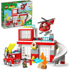 LEGO 10970 DUPLO gaisrinė stotis su sraigtasparniu, gaisrininkų žaislas iš kaladėlių mažyliams nuo 2 metų, su gaisriniu automobiliu ir 2 figūrėlėmis, dovana mergaitėms ir berniukams
