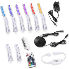 LED stiklo krašto apšvietimas, 6 RGB stiklo grindų apšvietimas su nuotolinio valdymo pulteliu, spalvą keičiantis spintelės apšvietimas su kojiniu jungikliu, vitrinos apšvietimas, šviesa vitrinai, stiklo dekoracijos