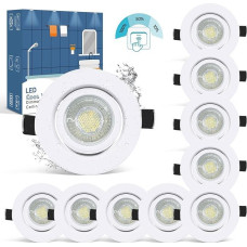 wowatt 10 LED įleidžiami taškiniai šviestuvai 230 V baltos spalvos itin plokšti LED taškiniai šviestuvai 3 lygių apšvietimas 7 W pakeičia 70 W halogeninį įleidžiamas lubų prožektorių 6000 K vėsiai balta IP44 ryškus 700 lm vonios kambario įleidžiamas prože