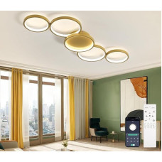 99 cm LED lubų šviestuvas, reguliuojamas, 5 žiedų lubų šviestuvas Svetainė / miegamasis 55 W su nuotolinio valdymo pulteliu, 3000 K - 6500 K, nemirganti šviesa, atminties funkcija Auksinis