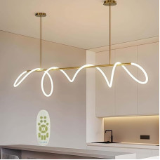 Led Pendelleuchten Esstisch Dimmbar,Pendant Light Fixtures Mit Fernbedienung,Moderne Linear Design HäNgeleuchte,Esstischlampe HäNgend HöHenverstellbar FüR küche (Golden, L 120cm)