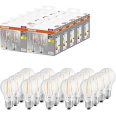OSRAM BASE CLASSIC A FIL 60 LED lemputė su E27 lizdu, klasikinė lemputė, dviguba pakuotė, 6,5 W, 806 lm, 2700 K, šiltai balta šviesa, mažai įkaista, ilgaamžė, taupo energiją, 20 vnt.