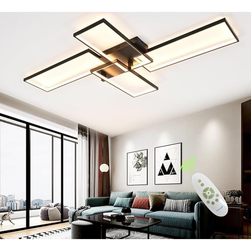 L140 cm modernus LED lubų šviestuvas su nuotolinio valdymo pulteliu 6 žiedų svetainės lubų šviestuvas Geometrinis dizainas Baltas lubų šviestuvas LED miegamajam, virtuvei, 3000-6500K svetainės kambario lempa