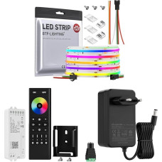 COB WS2811 IC RGB persekiojimo spalvų LED juosta 5 m 630 LED/m balta PCB 2.4G WiFi LED valdymo DR03W ir RF nuotolinio valdymo pultas Palaiko programėlės valdymą Balso valdymas Trečiosios šalies 24 V 3 A maitinimo šaltinis