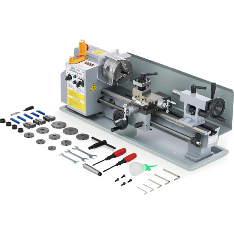 CREWORKS mini tekinimo staklės 7 x 14 colių su 3 žiaunų griebtuvu ir 2500 aps./min Mini metalo tekinimo staklės 180 x 350 mm su LCD ekranu, 550 W, skirtos 