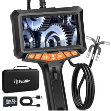 1080P endoskopo kamera su judančia galvute, 5 colių LCD ekrano endoskopo kamera su šviesa, 270° besisukanti endoskopo kamera, 8 mm vamzdelio kamera, IP67 tikrinimo kamera, kanalų kamera su 32 GB SD kortele