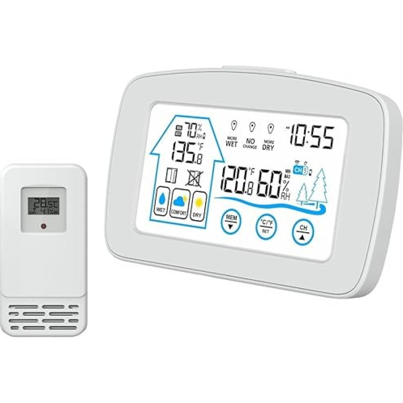 Kabelloses Thermometer für Innen- und Außenumgebungen mit gleichmäßiger Temperatur- und Luftfeuchtigkeitsmessung täglich (weiß)