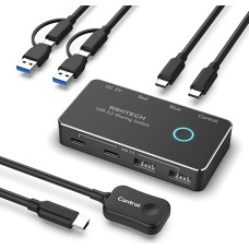 RSHTECH 10Gbps Kvm jungiklis 2 kompiuteriams 2 monitoriams - USB 3.2 jungiklis 2 in 1 Out - USB jungiklis su 2 A tipo ir 2 C tipo jungikliais - apima stalinį valdiklį ir 2 duomenų perdavimo kabelius - aliuminis