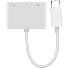 CableCC 5Gbps USB-C Type C Type C Male to Two 3.5mm Aux and Microphone Sound Card with PD Charging Adapter Compatible with Laptop Tablet Phone