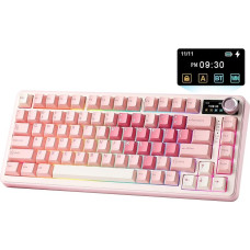 YUNZII B75 Pro Max žaidimų klaviatūra, 75 % mechaninė klaviatūra su ekranu ir sukamuoju mechanizmu, karšto keitimo, iš anksto sutepti kreminiai jungikliai, RGB, BT/Type-C/2.4G, skirta Win/Mac (Pink Heart, Candy Switch)