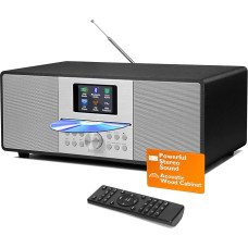 MS4+ CD grotuvas DAB radijo HiFi sistema I Bluetooth I Stereoanlage Kompaktanlage I Akustisches Holzgehäuse I CD grotuvas su Lautsprechern I 40 nustatymų,Kopfhöreranschluss I Metallisch Schwarz