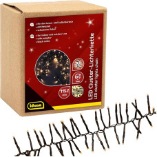 Idena 31898 LED žibintų šviesų grupė su 1152 šiltai baltos spalvos šviesos diodais, apie 28 m ilgio, skirta naudoti lauke ir viduje, su 8 valandų laikmačio funkcija ir transformatoriumi, skirta vakarėliams ir Kalėdoms dekoruoti