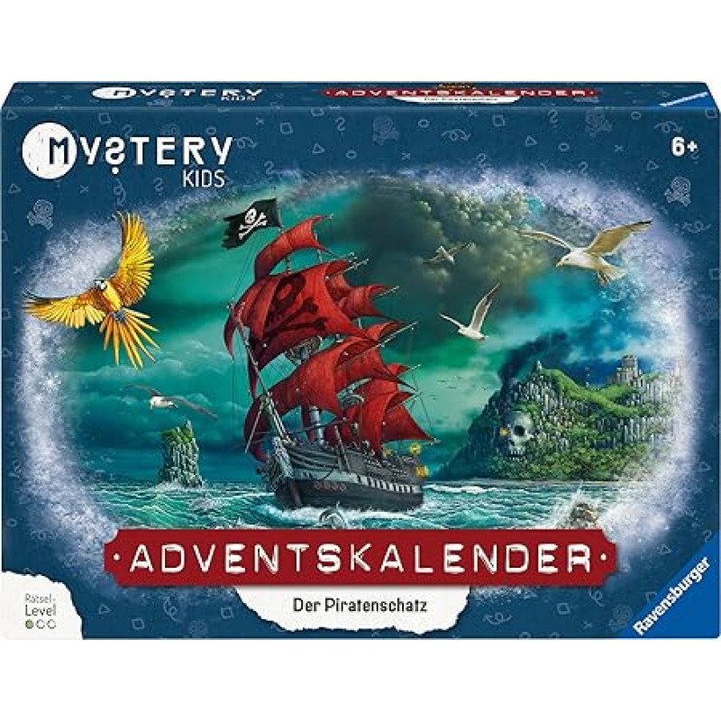 Ravensburger 20186 Mystery Kids Advent Calendar - The Pirate Treasure - Puzzle Advent Calendar for Children from 6 Years - 24 Puzzles for Exit Enthusiasts
