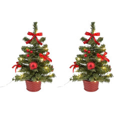 Idena 31486 Decorative Christmas Tree with 20 LEDs in Warm White, Approx. 25 cm High, with Red Tree Decoration in Pot and USB Connection, Decoration for Indoor, as Winter, Advent and Christmas