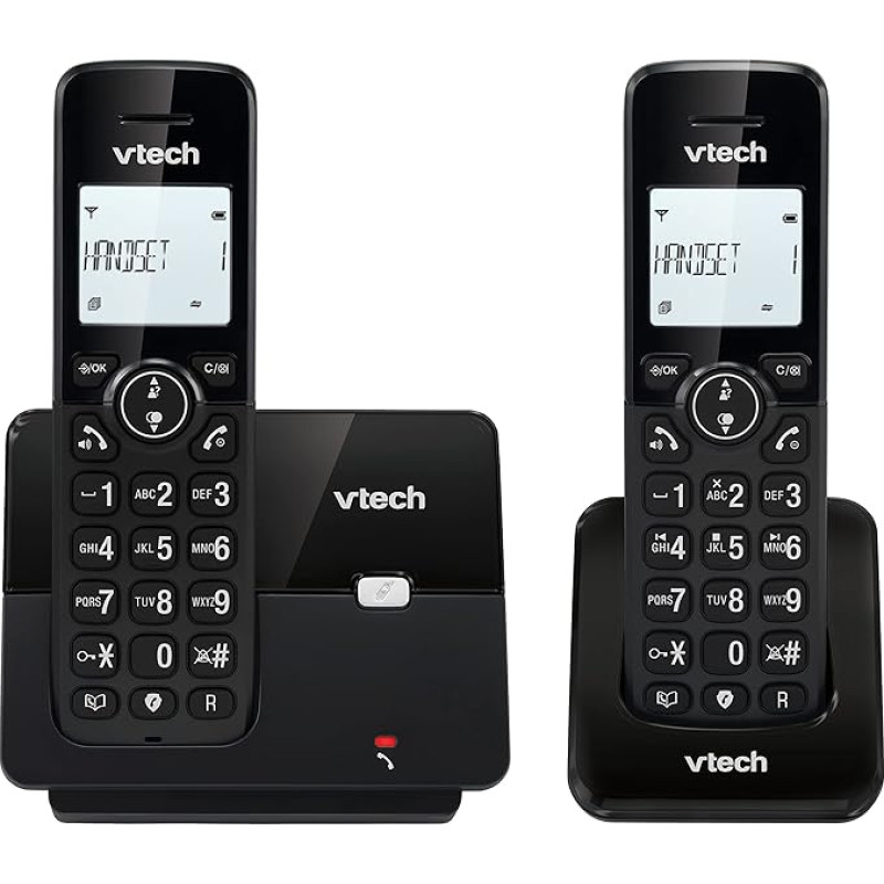 VTech CS2001 Cordless Phone with 2 Handsets, ECO+ Mode, Landline Telephone, Black, Call Block, Hands-Free Function, Large Buttons, Two Line Display