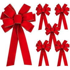 Pack of 6 Christmas Bows Red Large - 78 x 27 cm Christmas Tree Bows - Christmas Tree Bow Bow for Christmas Tree, Wreath, Fireplace, Home Front Door, Holiday Decorations