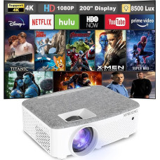 Mini Projector Portable 1080P Native Movie Phone Projector 8500 Lumens 500cm Display Compatible with Android/iOS for Home Theater, PS4, TV Stick, DVD Player..
