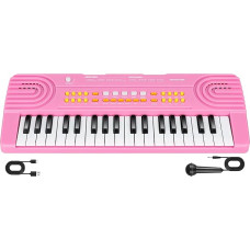 37 Keys Children's Keyboard with Microphone, Electronic Portable Piano Music Toy from 3 4 5 6 7 Years Gift for Boys Girls Beginners (Pink)