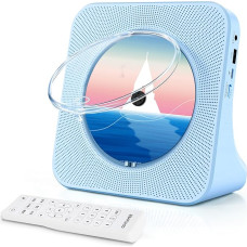Portable Bluetooth CD Player with Speakers, Home CD Player for Kids, Supports Bluetooth Receiver/Transmitter/FM Radio/Headphone Jack/USB, Remote Control, Blue