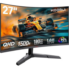 KOORUI 27 colių žaidimų monitorius, 1800R paviršiaus ekranas 2560X1440 (QHD), 144 Hz 1 ms, DCI-P3 85%, itin plona diafragma, reguliuojamas pakreipimas, palaiko HDMI/DP