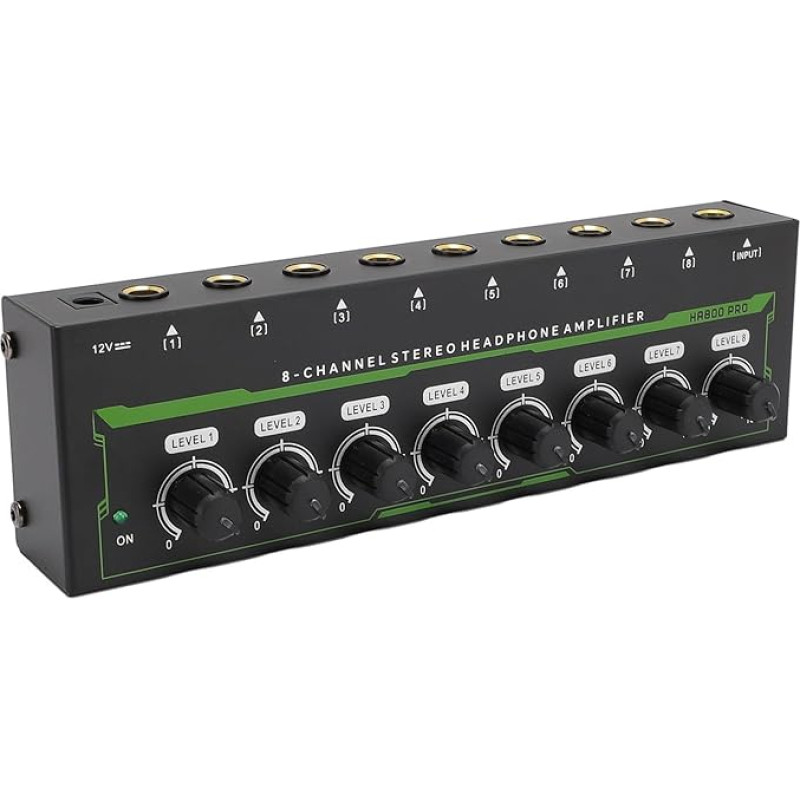 Jectse 8 Channel Headphone Amplifier, Metal Stereo Headphone Audio Amplifier with 6.35mm Jack, Volume Control, Headphone Splitter with Multiple Ports for (EU Plug)