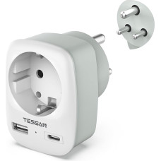 TESSAN 3-in-1 Travel Adapter India with 2 USB, Travel Adapter Type D, Adapter India Socket, Travel Adapter for India, Adapter for Sri Lanka, India, Nepal, Travel Plug, India Power Adapter