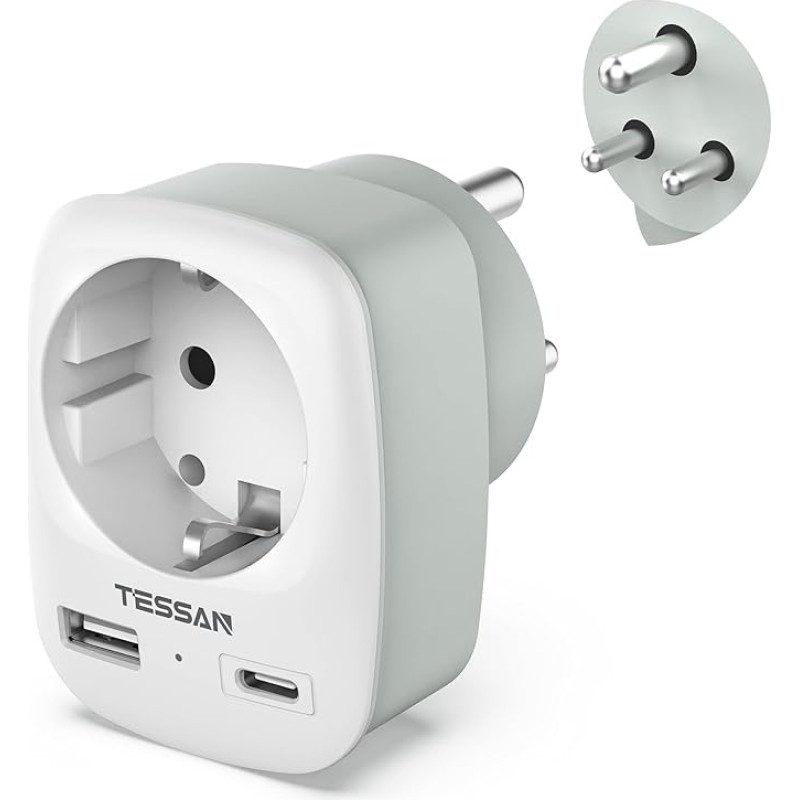 TESSAN 3-in-1 kelioninis adapteris Indija su 2 USB, D tipo kelioninis adapteris, adapteris Indija, kelioninis adapteris Indijai, adapteris Šri Lankai, Indijai, Nepalui, kelioninis kištukas, Indijos maitinimo adapteris
