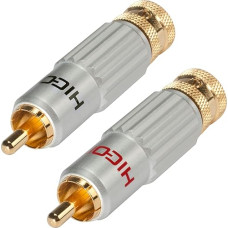 Hicon HI-CM13 HI-CM13-RED + BLK Set of 2 RCA Plugs with Press Clip Lock for Thick Cables RCA Audio Plug