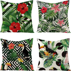 4 x Decorative Throw Pillow Case Sofa Cushion Cover Christmas Wreath Bird Branch Christmas Decoration