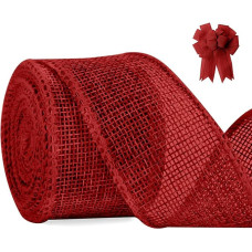 Juteband, rot, einfarbig, Hanfimitat, breit, 9,1 m breit, 4 cm, Juteband zum Dekorieren von Hochzeitsgeschenken und Weihnachtskränzen, DIY-Nähprojekten, Geschenkverpackungen, DIY Nähen