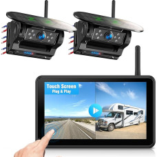 Dviguba magnetinė saulės atbulinės eigos kamera Belaidis 7 colių 1080P jutiklinio ekrano monitorius su DVR, BSD, infraraudonųjų spindulių naktinis matymas, 1 minutės montavimas, IP69K vandeniui atspari atbulinės eigos kamera automobiliams, sunkvežimiams, 