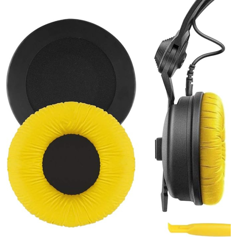 Geekria QuickFit Faux Leather Replacement Ear Pads for Sennheiser HD25, HD25-II, HD25SP, HD25SP-II, Limited Edition 75th Anniversary Edition, Ear Pads with Video Instruction (Yellow)