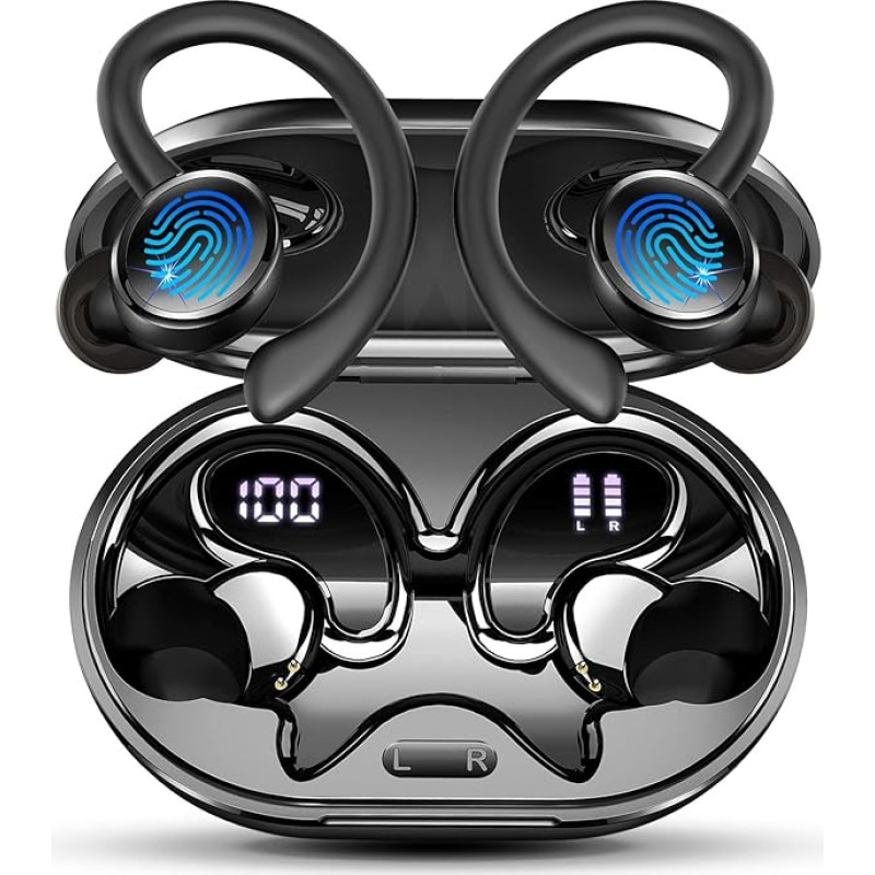 Matast 2026 Bluetooth Kopfhörer Sport, Bluetooth 5.4 su ENC triukšmo slopinimu ir 4 HD mikrofonais, 50 standartinių kabelinių ausinių, ausinės kopėtėlės su Hi-Fi stereo, IP7 Wasserdicht, USB-C