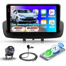 Hodozzy 4G+64G Autoradio für Renault Megane 3 2009-2014 Android 9 Zoll InCell Touchscreen GPS Navi Carplay Wireless Android Auto, Radio 2 Din Bildschirmo mit Bluetooth DSP WiFi FM RDS Rückfahrkamera