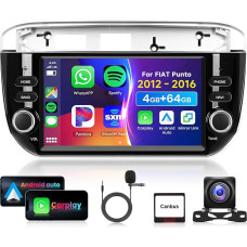 4G 64G VECHTEL 7 Inch Bluetooth Car Radio for Fiat Punto 2012-2016 Carplay Android Car Wireless, DSP EQ, WiFi GPS Navi, Mirror Link, RDS/FM Radio 2 DIN with AHD Reversing Camera