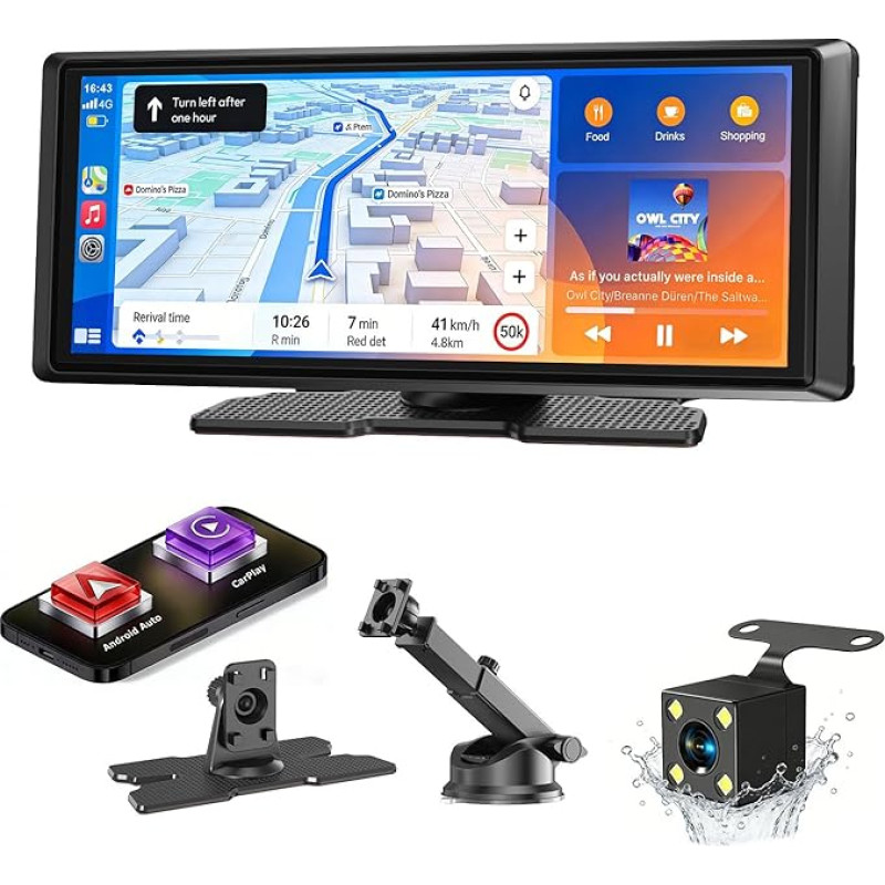 ESSGOO Carplay Android automobilio ekranas su galinio vaizdo kamera, 8 colių Carplay ekranas 
