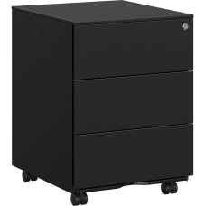 Songmics Steel Rolling Bin, Mobile Filing Cabinet, Lockable with 3 Drawers, File Storage, Office Supplies, Pre-Assembled Office, Home Office